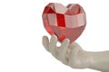 Hand and heart ruby on white background. 3D illustration. Royalty Free Stock Photo