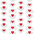 Hand and Heart Seamless Pattern