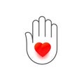 Hand with heart vector outline icon, help care concept, palm logo symbol, 3d illustration isolated on white