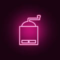 hand-held coffee grinder icon. Elements of kitchen tools in neon style icons. Simple icon for websites, web design, mobile app, Royalty Free Stock Photo
