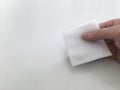 Hand held gauze for dressing wound on white back ground in medical concept