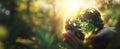 The Hand-Held Globe Symbolizing Environmental Responsibility and Sustainability.AI generated image Royalty Free Stock Photo