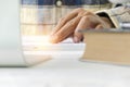 Hand held mouse and keyboard, On a clean white desk Royalty Free Stock Photo