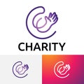 Hand Help Charity Children Care Line Style Logo