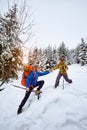 A helping hand high up in the mountains in the winter hike