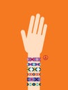 Hand with hippy friendship bracelets