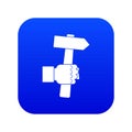 Hand hoding hammer with tool icon digital blue