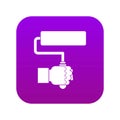 Hand hoding paint roller icon digital purple