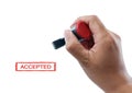 hand hold accepted rubber stamp Royalty Free Stock Photo