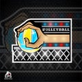 Hand hold beach volleyball ball above net. Vector sport logo for any team