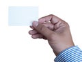 Hand hold blank white card mockup Business branding. Royalty Free Stock Photo