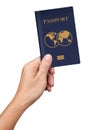 Hand hold blue Passport isolated on white