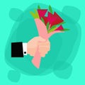 Hand Hold Bouquet Flowers Red Rose Flat Royalty Free Stock Photo