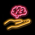 hand hold brain neon glow icon illustration