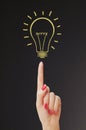 Hand hold bright light bulb with board Royalty Free Stock Photo