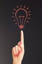 Hand hold bright light bulb with chalk board Royalty Free Stock Photo