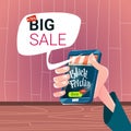 Hand Hold Cell Smart Phone Black Friday Big Shopping Sale Banner Royalty Free Stock Photo