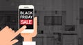 Hand Hold Cell Smart Phone With Black Friday Sale Message Discount Banner Design Royalty Free Stock Photo