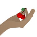 Hand HOLD cherry. on a white background Royalty Free Stock Photo