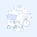 Hand Hold Clock Happy New Year Merry Christmas Greeting Card