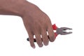 Hand hold Combination pliers on white background