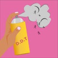 Hand hold a DDT spray bottle to Get rid of insects,insecticides.