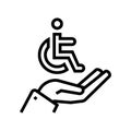 hand hold disabled human sign line icon vector illustration Royalty Free Stock Photo