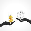 Hand hold dollar and clock symbol to compare their value