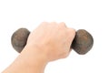 hand hold dumbell isolated on white background