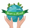 Hand hold earth. Save the Planet concept. Environment poster