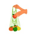 Hand hold eco bag. People bring own bag for grocer