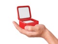 Hand hold Empty jeweller box on white background