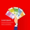 Hand Hold Euro Banknote Pack Flat Design