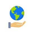 Hand hold globe earth icon. Hand hold planet save environment icon logo vector protect eco Royalty Free Stock Photo