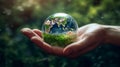 Hand hold globe with nature. ESG, Environment Social Governance. Reducing co2. Net Zero. Sustainable. ethical. Business Royalty Free Stock Photo
