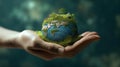 Hand hold globe with nature. ESG, Environment Social Governance. Reducing co2. Net Zero. Sustainable. ethical. Business