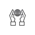 Hand hold globe outline icon Royalty Free Stock Photo