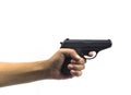 Hand hold gun firing Royalty Free Stock Photo