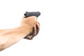 Hand hold gun firing Royalty Free Stock Photo