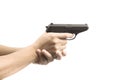 Hand hold gun firing Royalty Free Stock Photo