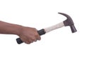 Hand hold hammer on white background Royalty Free Stock Photo