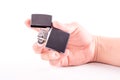 Hand hold holding lighter, on white background Royalty Free Stock Photo