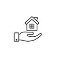 Hand hold house line icon, vector isolated illustration Royalty Free Stock Photo