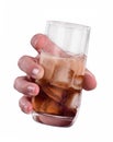 Hand hold iced glass of soft drink soda Royalty Free Stock Photo