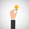 hand hold icon bulb idea design flat isolated