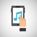 hand hold icon smartphone and music note design flat isolated