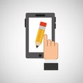 hand hold icon smartphone and pencil design flat isolated