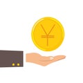 Hand hold Japanese yen coin isolated on background. Money, currency Cash symbol icon. Business, economy concept. Royalty Free Stock Photo