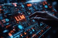 hand hold LLM text icon, AI Large Language Model concept. A language model distinguished by its general-purpose language