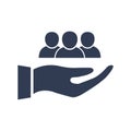 Hand hold man icon. Customer service support. Safe person concept. Royalty Free Stock Photo